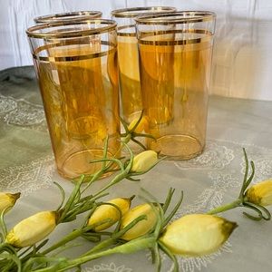 Set 4 Gold Rimmed Vintage Drinking Glasses MCM